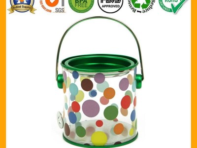 Custom Clear PET Tin Bucket With Handle For Candy Tin Box Chocolate Tin Containe