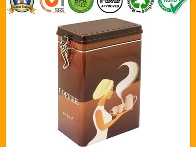 Factory Airtight Coffee Tin Box With Clamp And Metallic Closure Mechanism