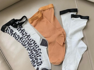 Luxury       Socks - Metallic Gold Thread & Ribbon Design