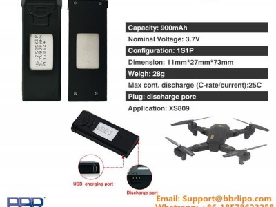 3.7v 900mah RC Lipo Battery for Visuo XS809 Foldable RC Quadcopter Drone.