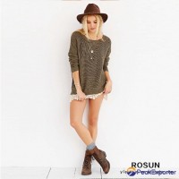 Cotton acrylic Super soft woman top as rib knit pullover sweater with hem of lac