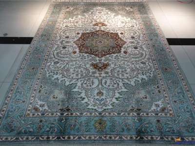 Light green 6x9ft handmade Persian silk carpet for living room