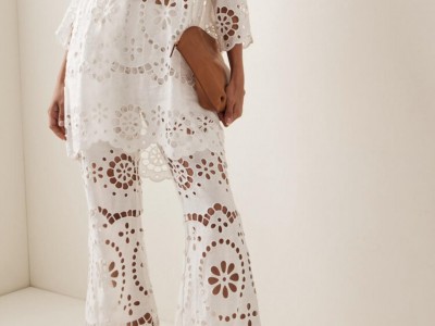 Zimmermann Lexi Flared Lace Linen Pants ivory Broderie anglaise linen tunic