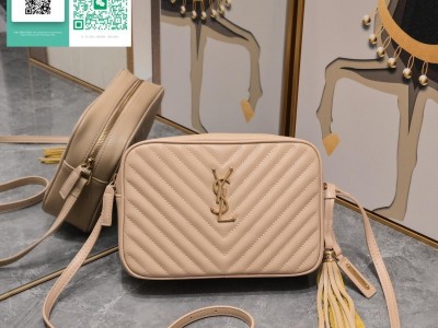 Saint Laurent Calfskin Matelasse Monogram Lou Camera Bag Nude Powder bag Saint L