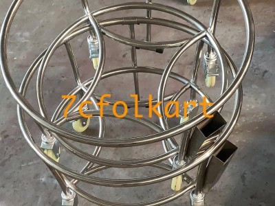 Round shape drum cart with 4 wheels and gong handle