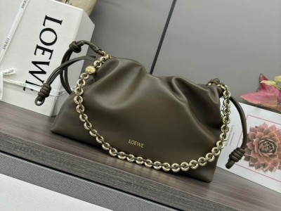 Mellow Nappa Medium Donut Chain Flamenco Knot Clutch Dark Khaki