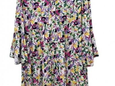 LADIES LEAF PRINT TIERED WOVEN TUNIC
