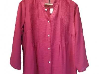 LADIES PRINTED PLEAT DETAIL WOVEN SHIRT