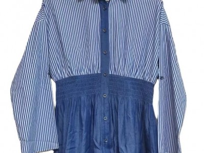 LADIES STRIPE TENCIL COMBO PEPLUM WOVEN SHIRT