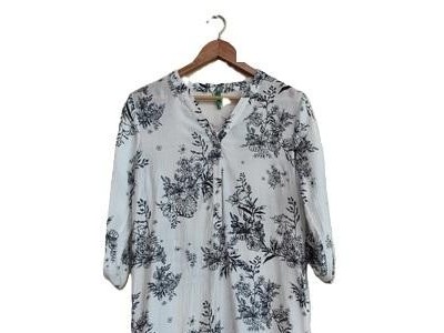LADIES MANDARIN COLLAR 3/4 SLEEVE WOVEN BLOUSE