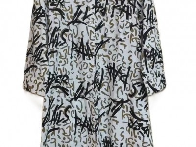 LADIES OVERSIZED GRAPHIC PRINTED WOVEN SHIRT