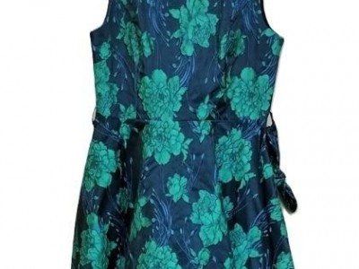 JACQUARD WOVEN FIT AND FLARE WOVEN DRESS