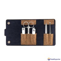 Quality Manicue Set Stainless Steel Trimming Set  W/Wood Texture Pouch
