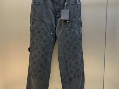 Black Monogram Embossed Denim     eans