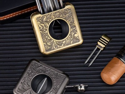 Cigar cut four-in-one multi-function retro V-shaped cigar scissors cigar holder